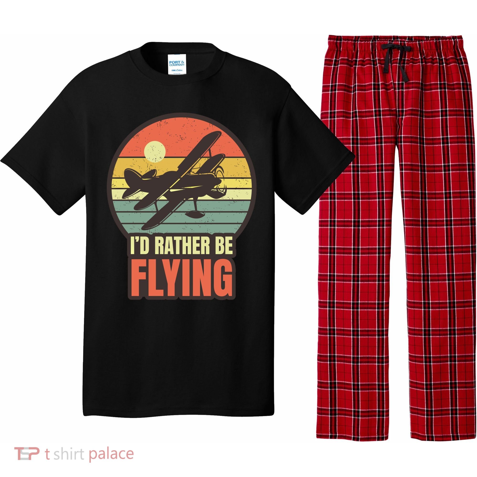 Id Rather Be Flying Aviation Pilot Flight Retro Sunset Meaningful Gift Pajama Set