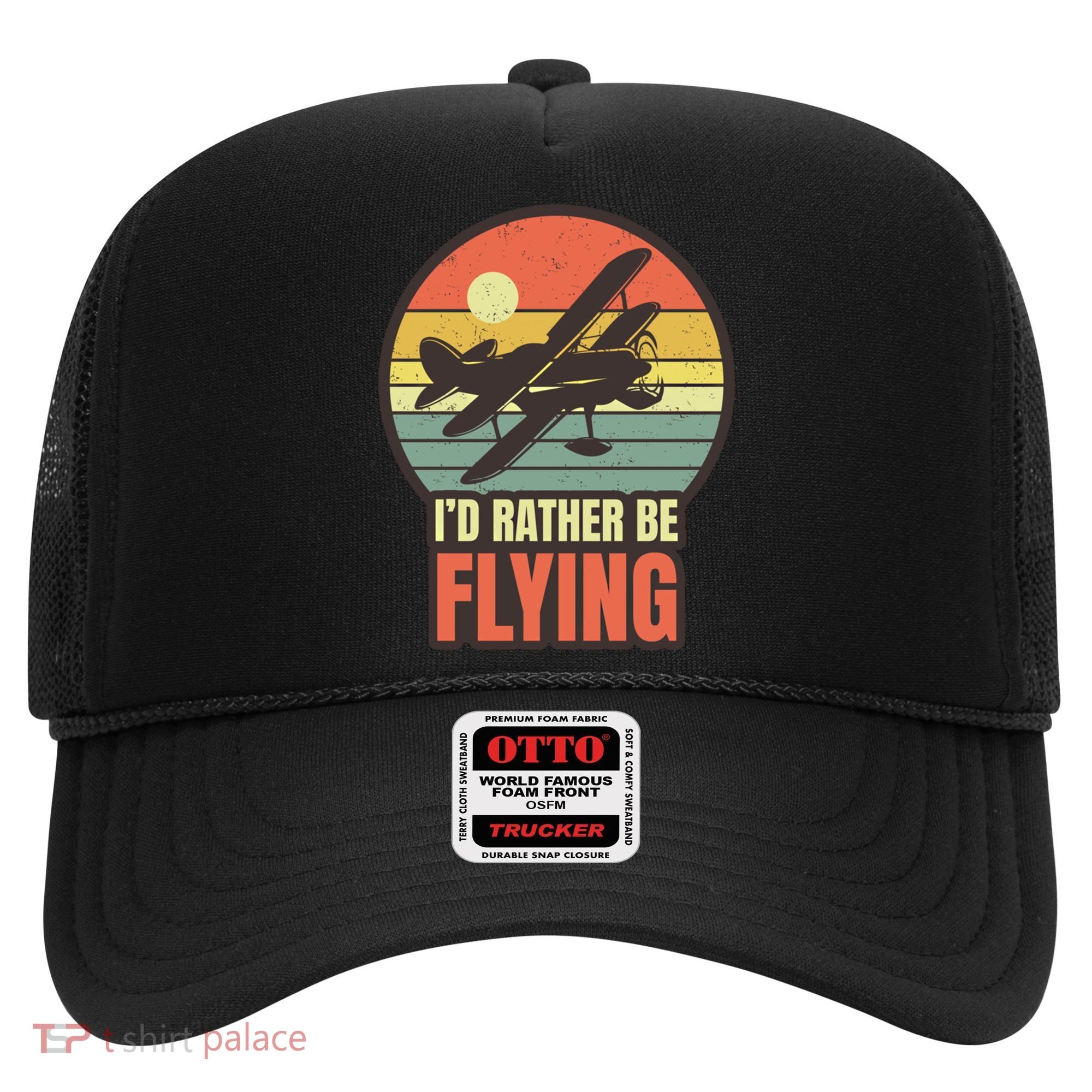 Id Rather Be Flying Aviation Pilot Flight Retro Sunset Meaningful Gift Hat