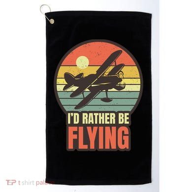 Id Rather Be Flying Aviation Pilot Flight Retro Sunset Meaningful Gift Golf Towel