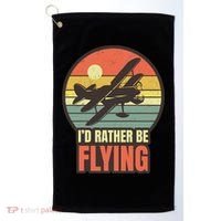 Id Rather Be Flying Aviation Pilot Flight Retro Sunset Meaningful Gift Golf Towel thumb 0