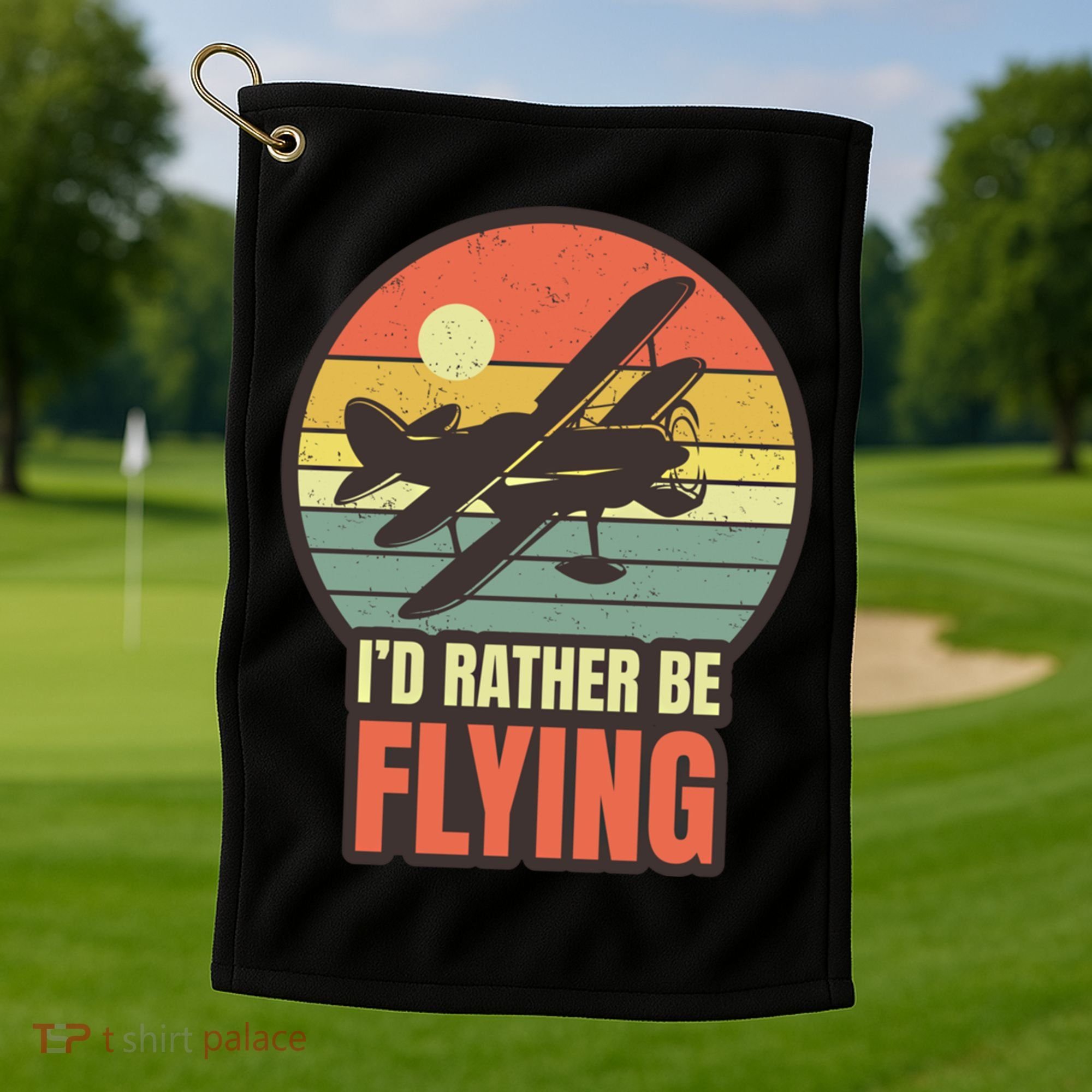 Id Rather Be Flying Aviation Pilot Flight Retro Sunset Meaningful Gift Golf Towel
