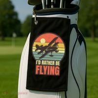 Id Rather Be Flying Aviation Pilot Flight Retro Sunset Meaningful Gift Golf Towel thumb 2