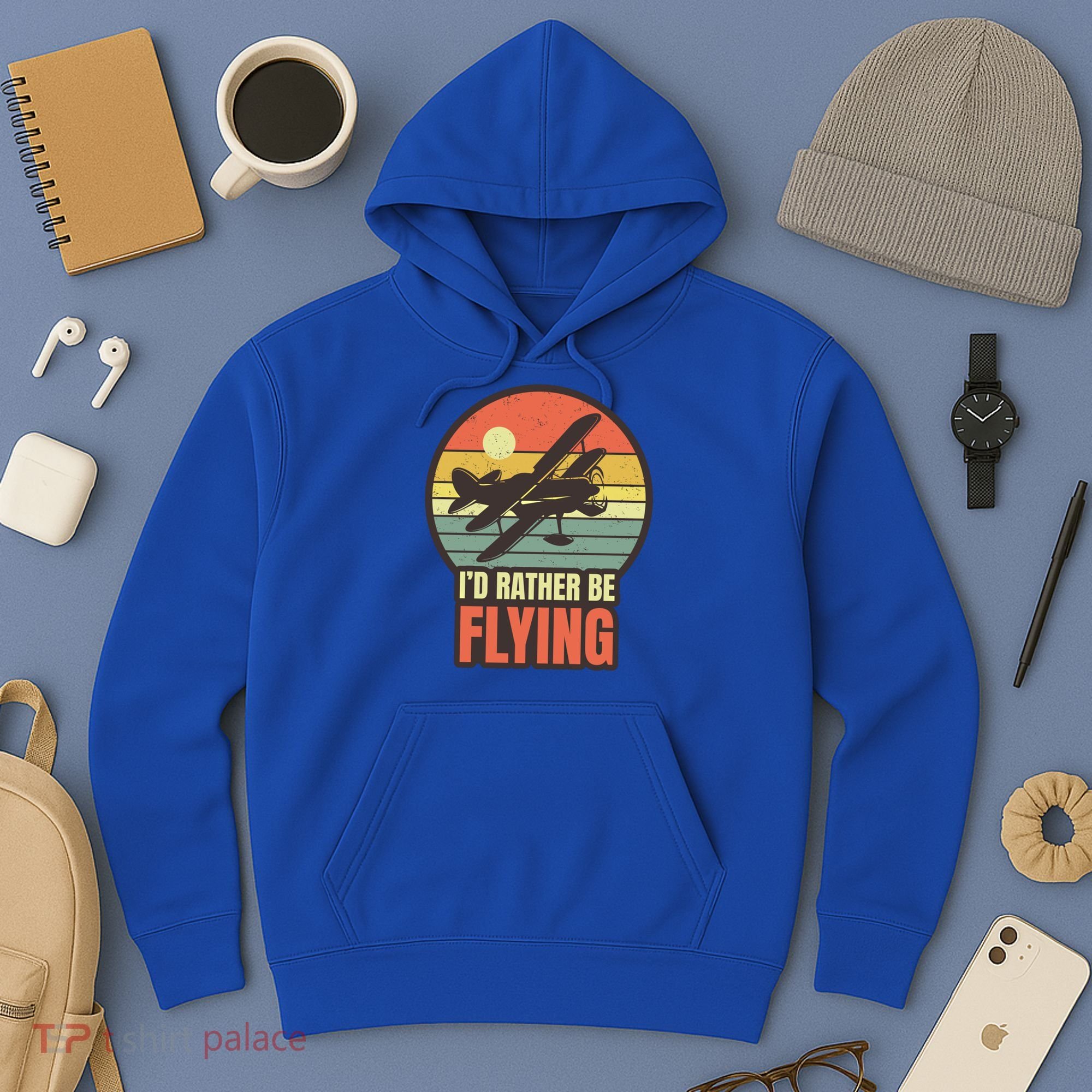 Id Rather Be Flying Aviation Pilot Flight Retro Sunset Meaningful Gift Hoodie