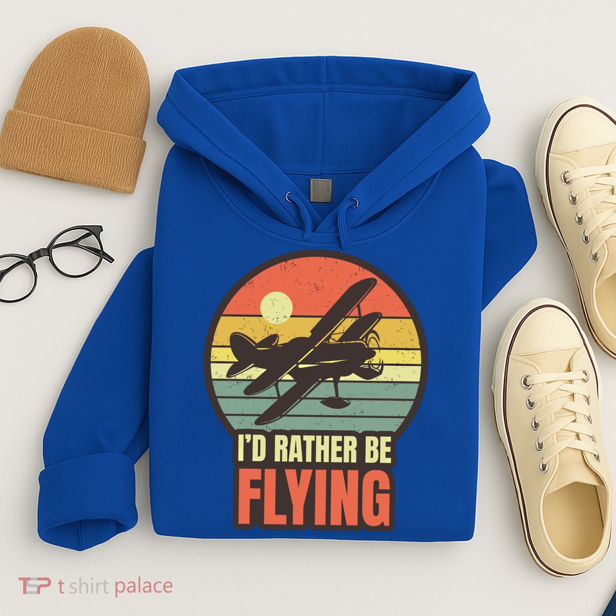 Id Rather Be Flying Aviation Pilot Flight Retro Sunset Meaningful Gift Hoodie
