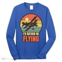 Id Rather Be Flying Aviation Pilot Flight Retro Sunset Meaningful Gift Long Sleeve Shirt thumb 0