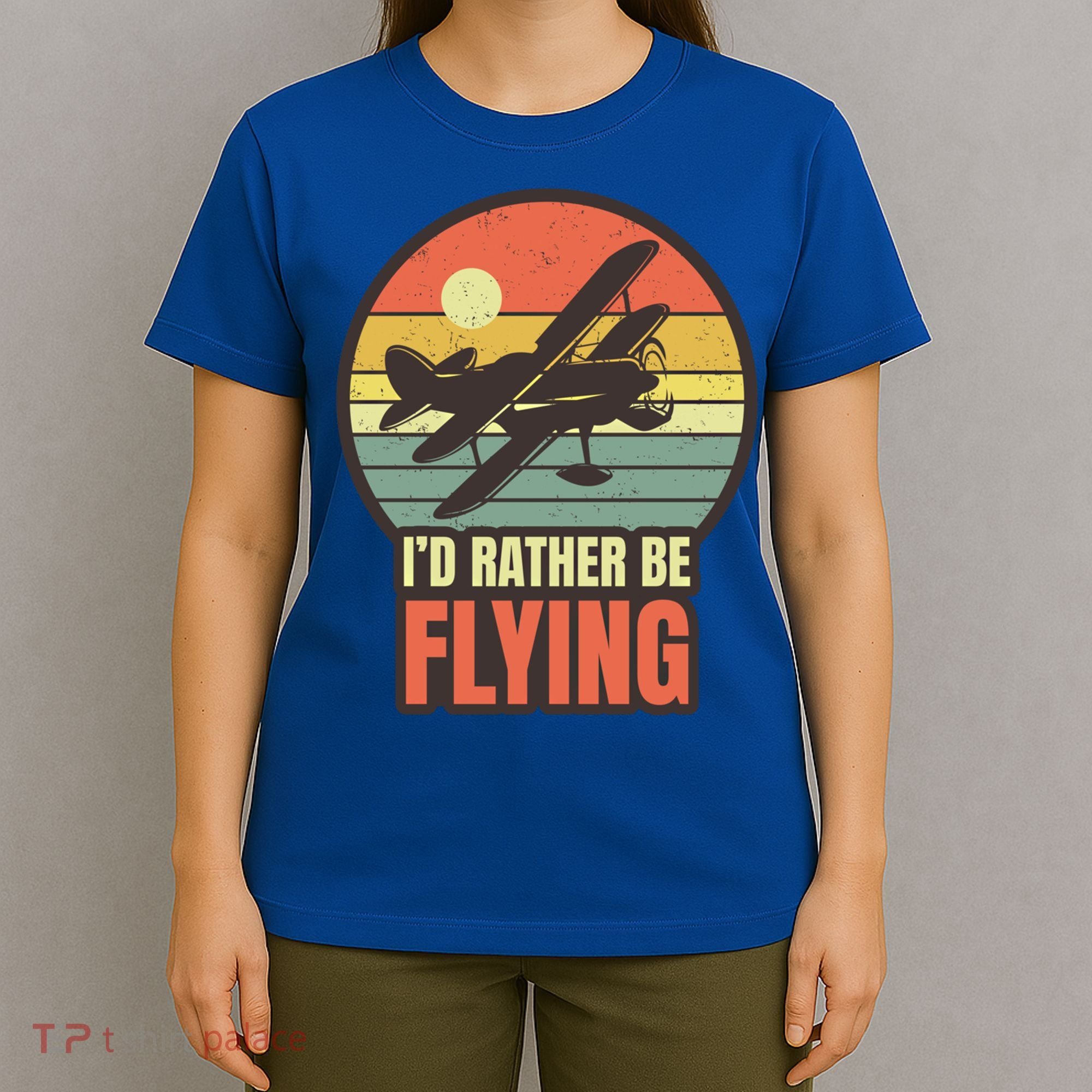 Id Rather Be Flying Aviation Pilot Flight Retro Sunset Meaningful Gift T-Shirt