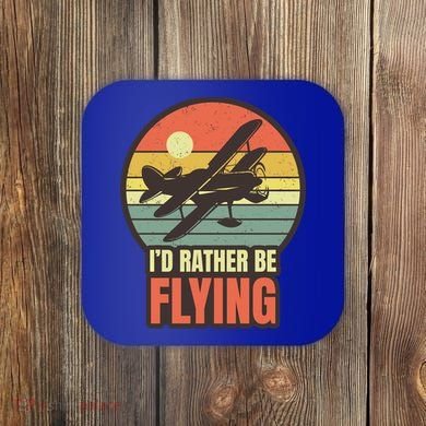 Id Rather Be Flying Aviation Pilot Flight Retro Sunset Meaningful Gift Coaster