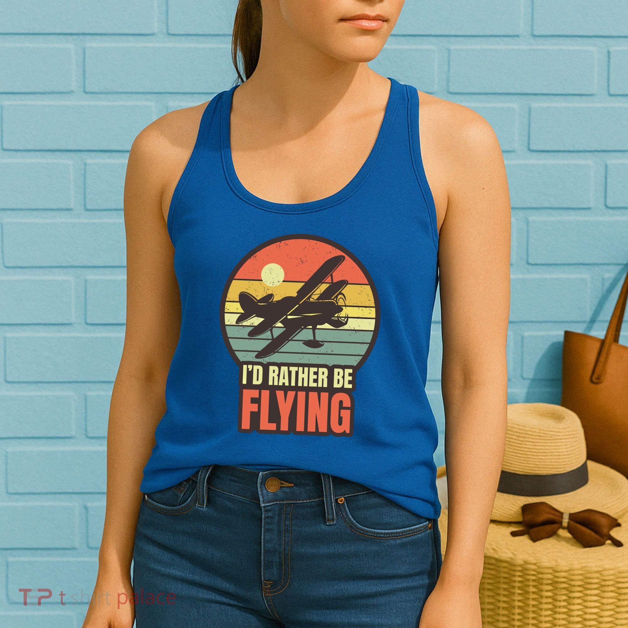 Id Rather Be Flying Aviation Pilot Flight Retro Sunset Meaningful Gift Women's Tank Top