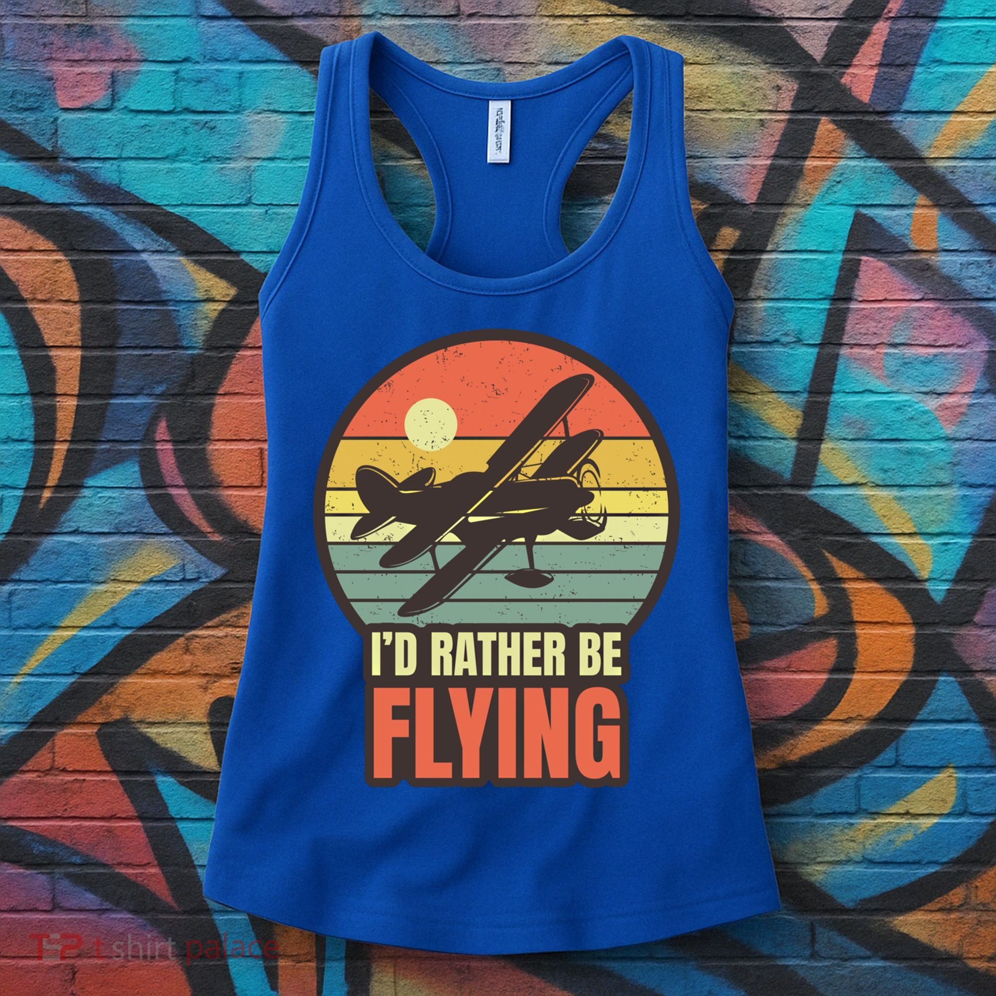 Id Rather Be Flying Aviation Pilot Flight Retro Sunset Meaningful Gift Women's Tank Top