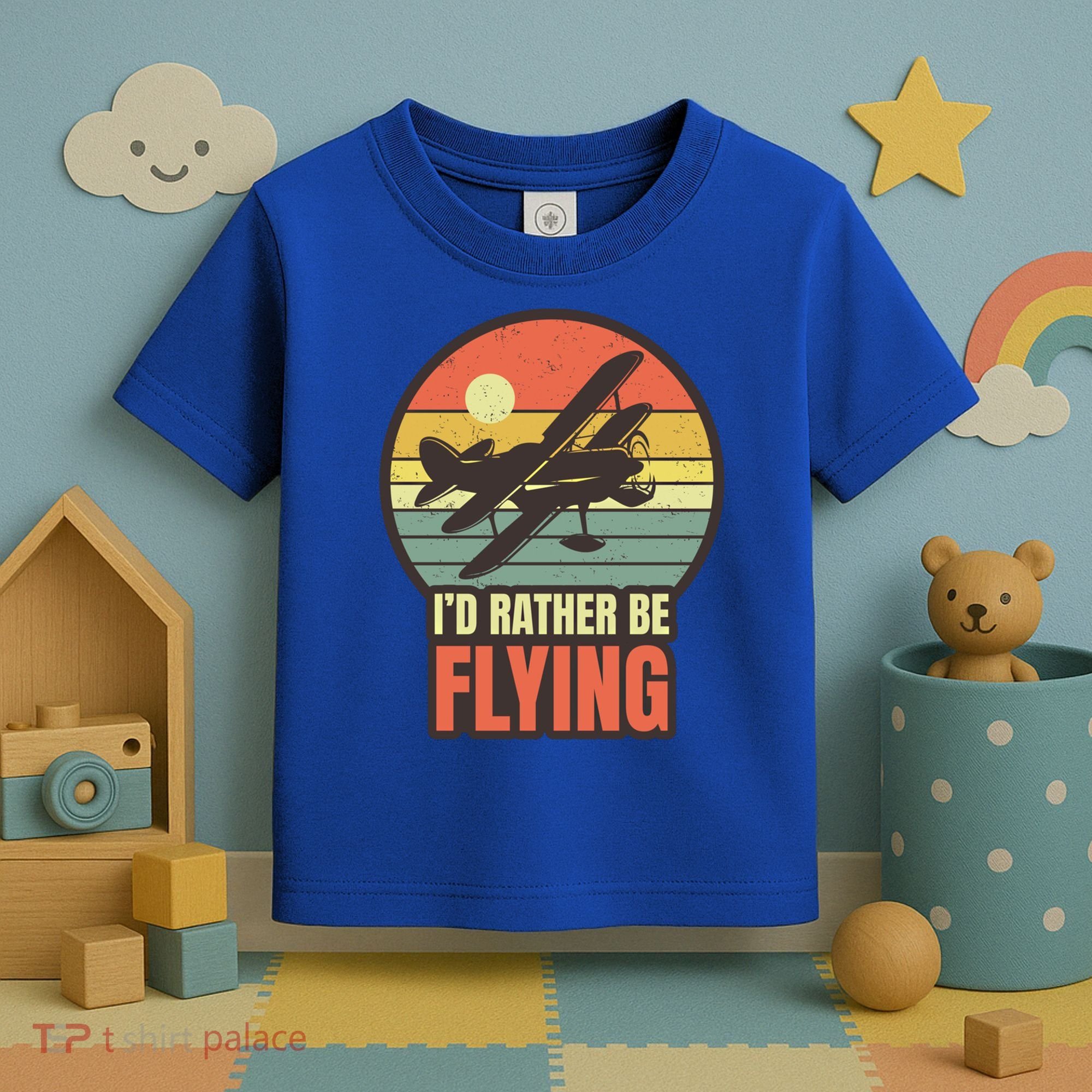 Id Rather Be Flying Aviation Pilot Flight Retro Sunset Meaningful Gift Toddler T-Shirt