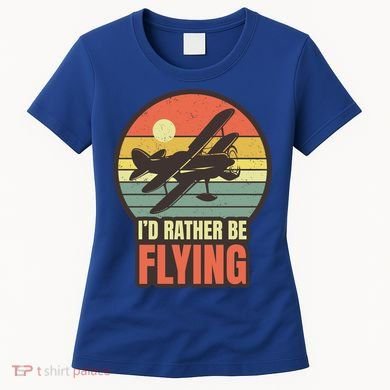 Id Rather Be Flying Aviation Pilot Flight Retro Sunset Meaningful Gift Women's T-Shirt