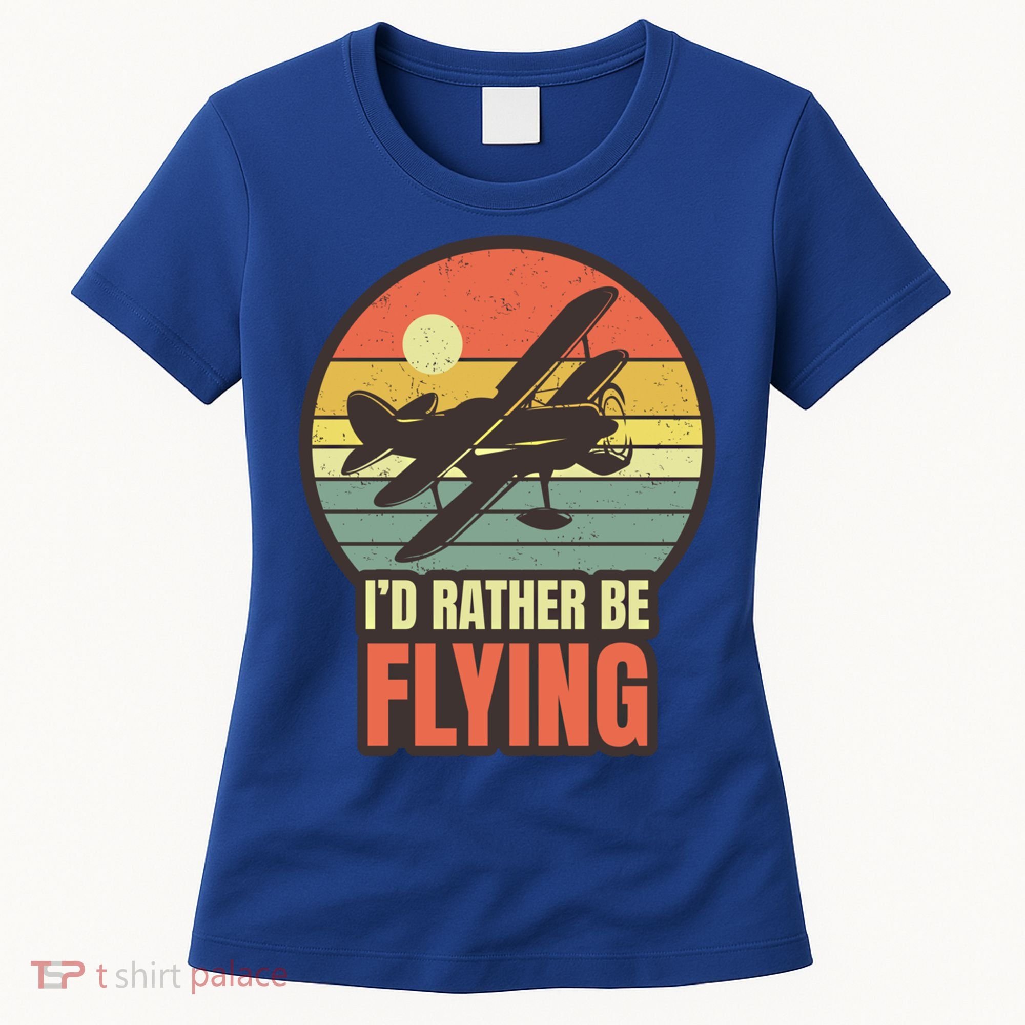 Id Rather Be Flying Aviation Pilot Flight Retro Sunset Meaningful Gift Women's T-Shirt