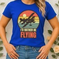 Id Rather Be Flying Aviation Pilot Flight Retro Sunset Meaningful Gift Women's T-Shirt thumb 2
