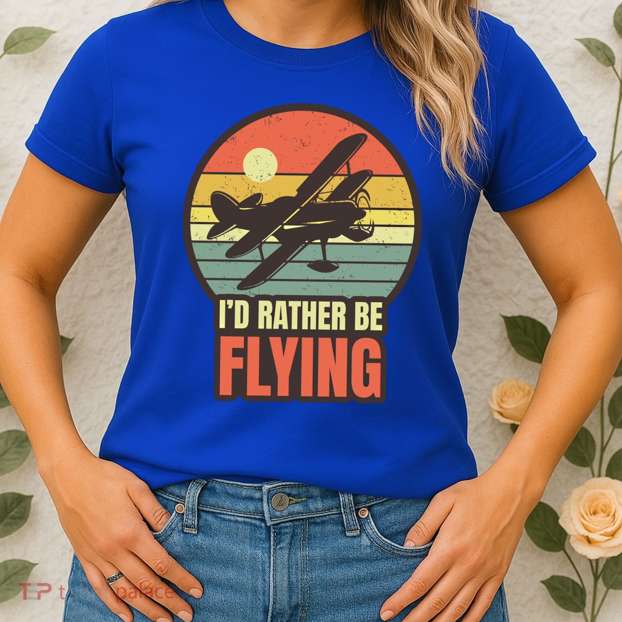 Id Rather Be Flying Aviation Pilot Flight Retro Sunset Meaningful Gift Women's T-Shirt
