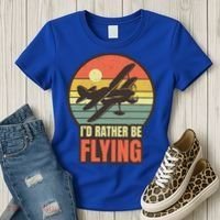 Id Rather Be Flying Aviation Pilot Flight Retro Sunset Meaningful Gift Women's T-Shirt thumb 3