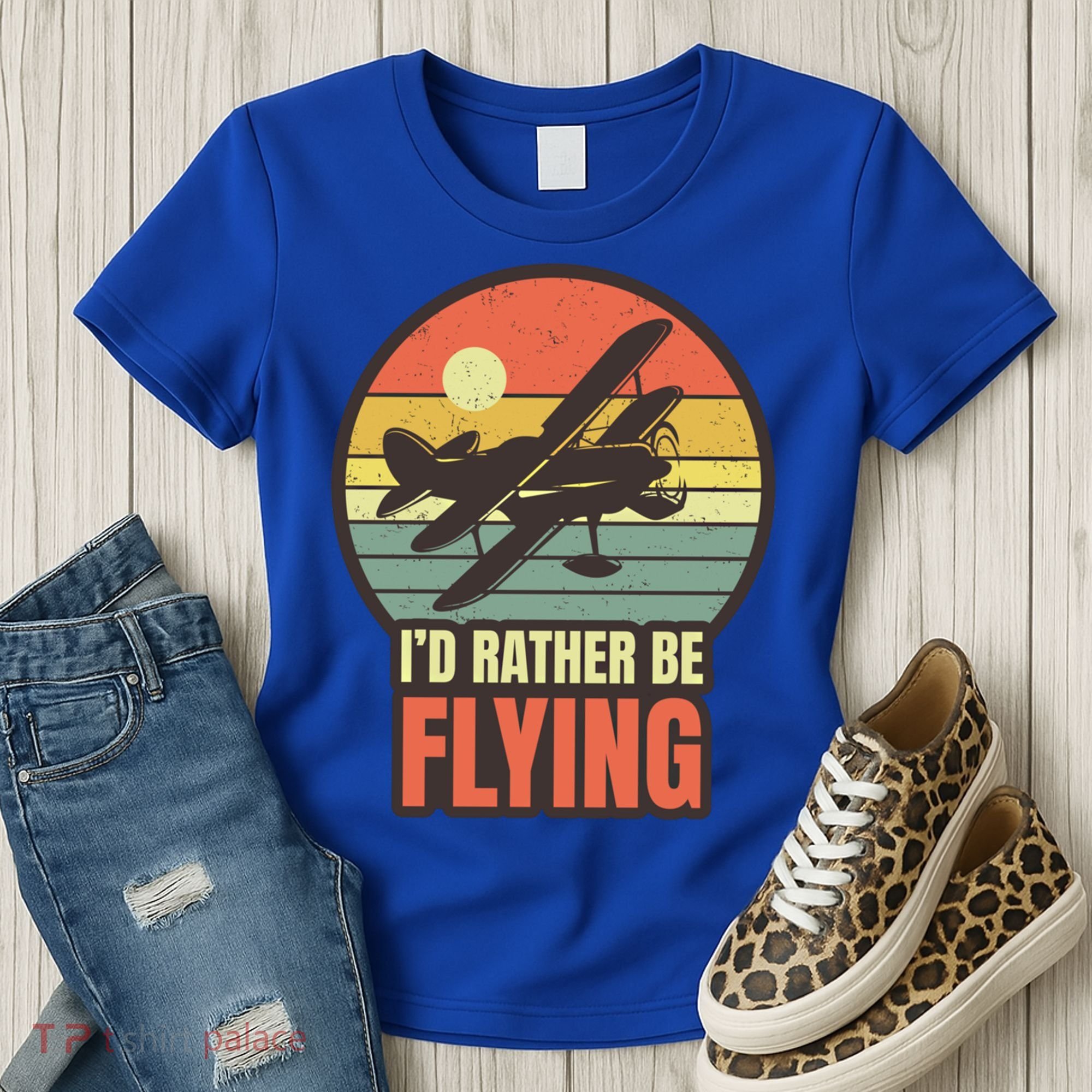 Id Rather Be Flying Aviation Pilot Flight Retro Sunset Meaningful Gift Women's T-Shirt