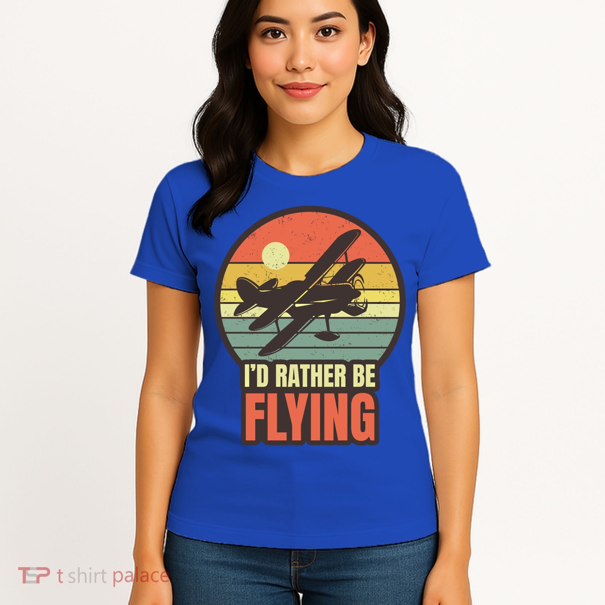 Id Rather Be Flying Aviation Pilot Flight Retro Sunset Meaningful Gift Women's T-Shirt