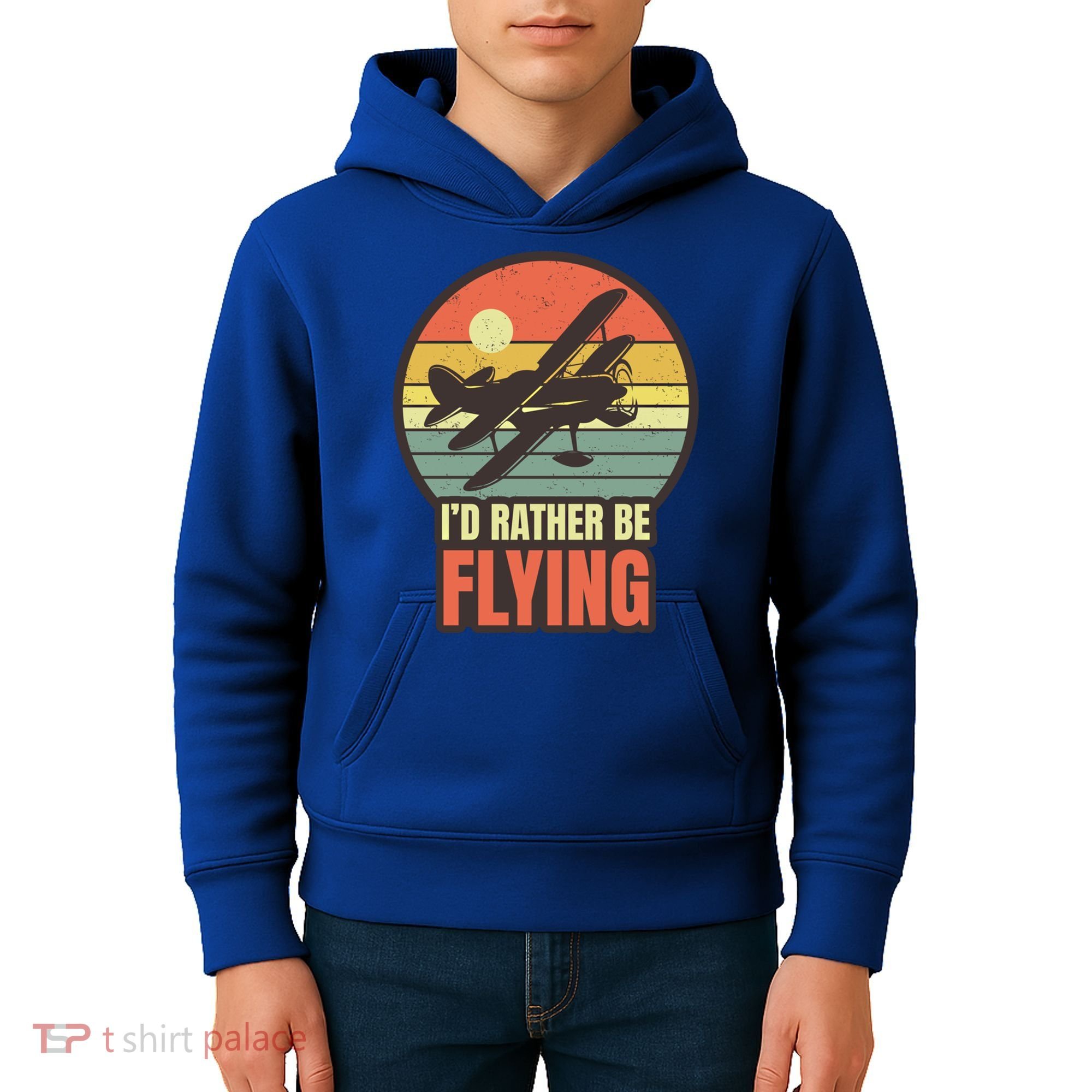 Id Rather Be Flying Aviation Pilot Flight Retro Sunset Meaningful Gift Kids Hoodie