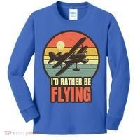 Id Rather Be Flying Aviation Pilot Flight Retro Sunset Meaningful Gift Kids Long Sleeve Shirt thumb 0