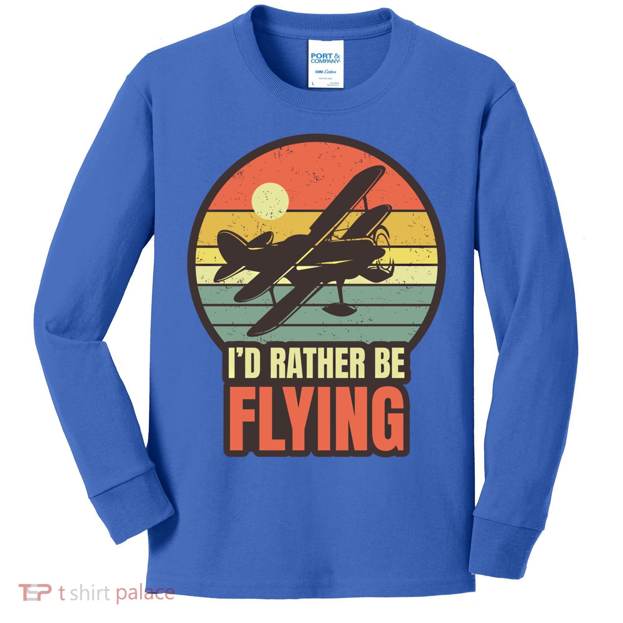 Id Rather Be Flying Aviation Pilot Flight Retro Sunset Meaningful Gift Kids Long Sleeve Shirt