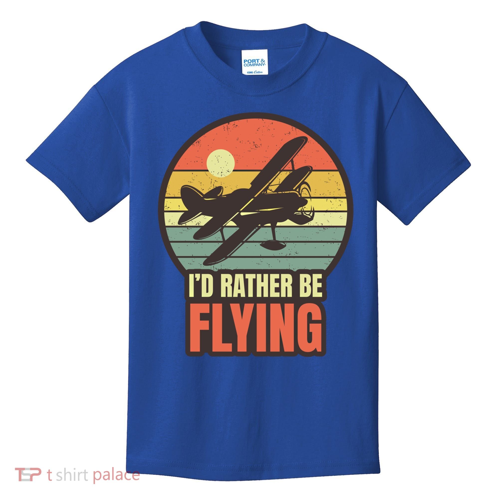 Id Rather Be Flying Aviation Pilot Flight Retro Sunset Meaningful Gift Kids T-Shirt