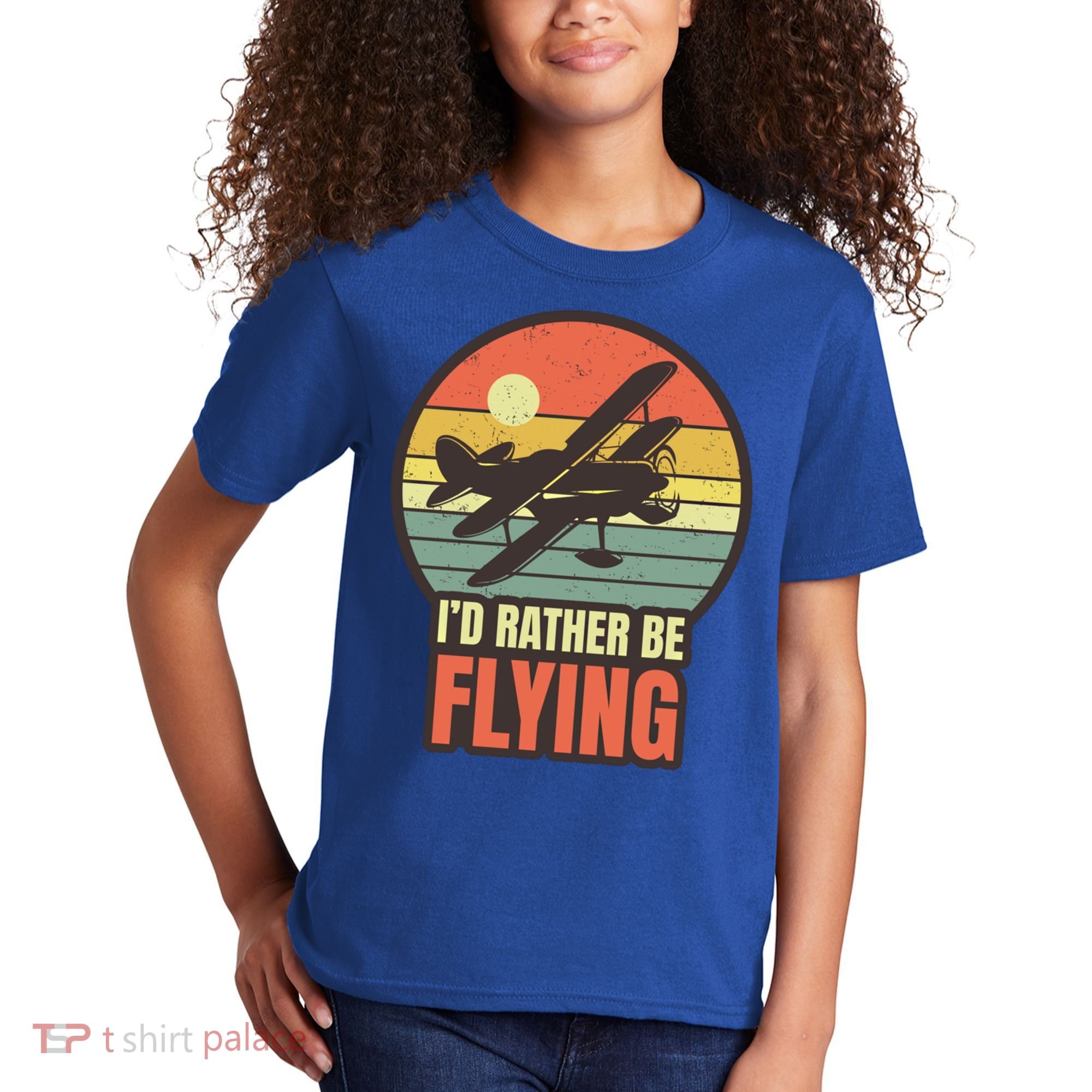 Id Rather Be Flying Aviation Pilot Flight Retro Sunset Meaningful Gift Kids T-Shirt