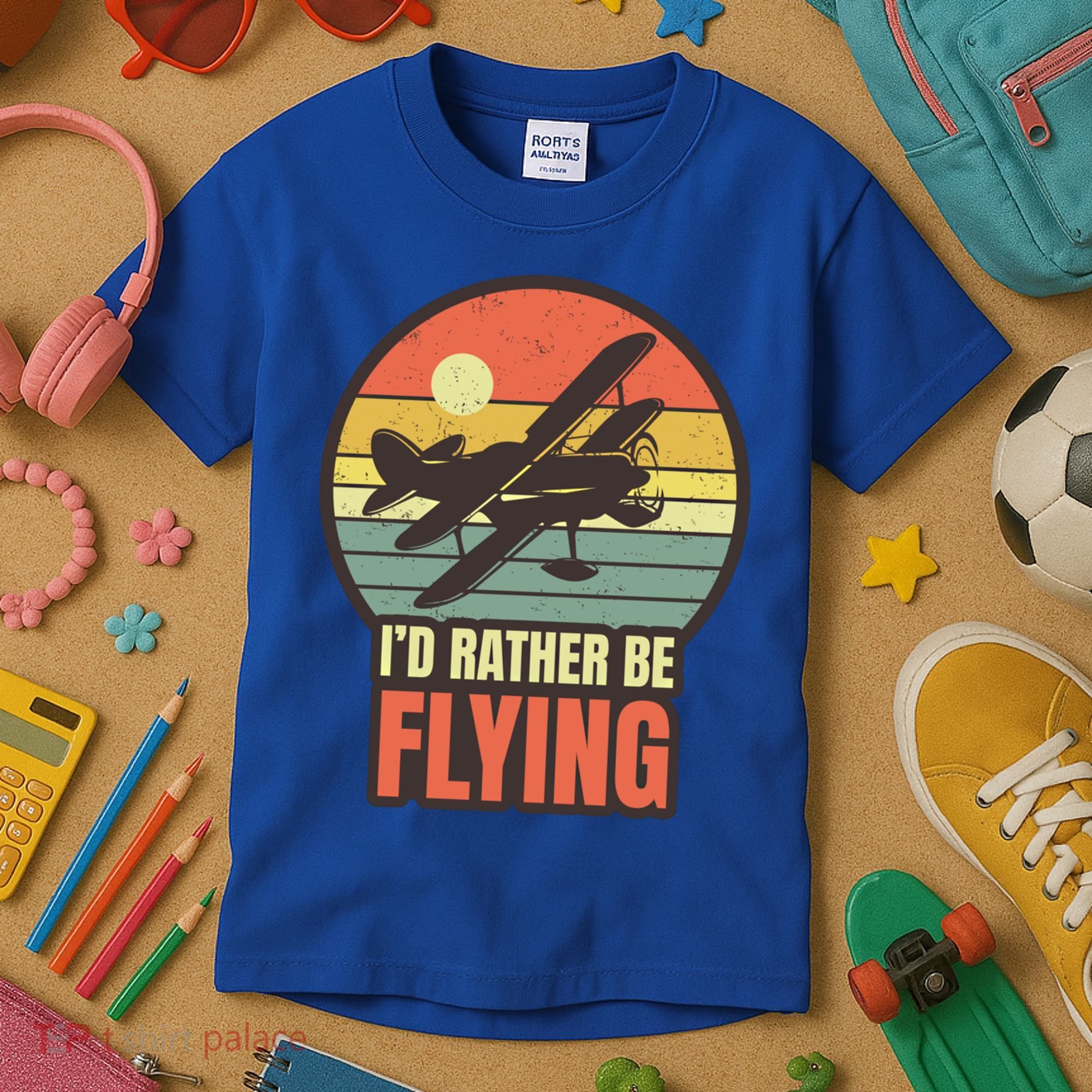 Id Rather Be Flying Aviation Pilot Flight Retro Sunset Meaningful Gift Kids T-Shirt
