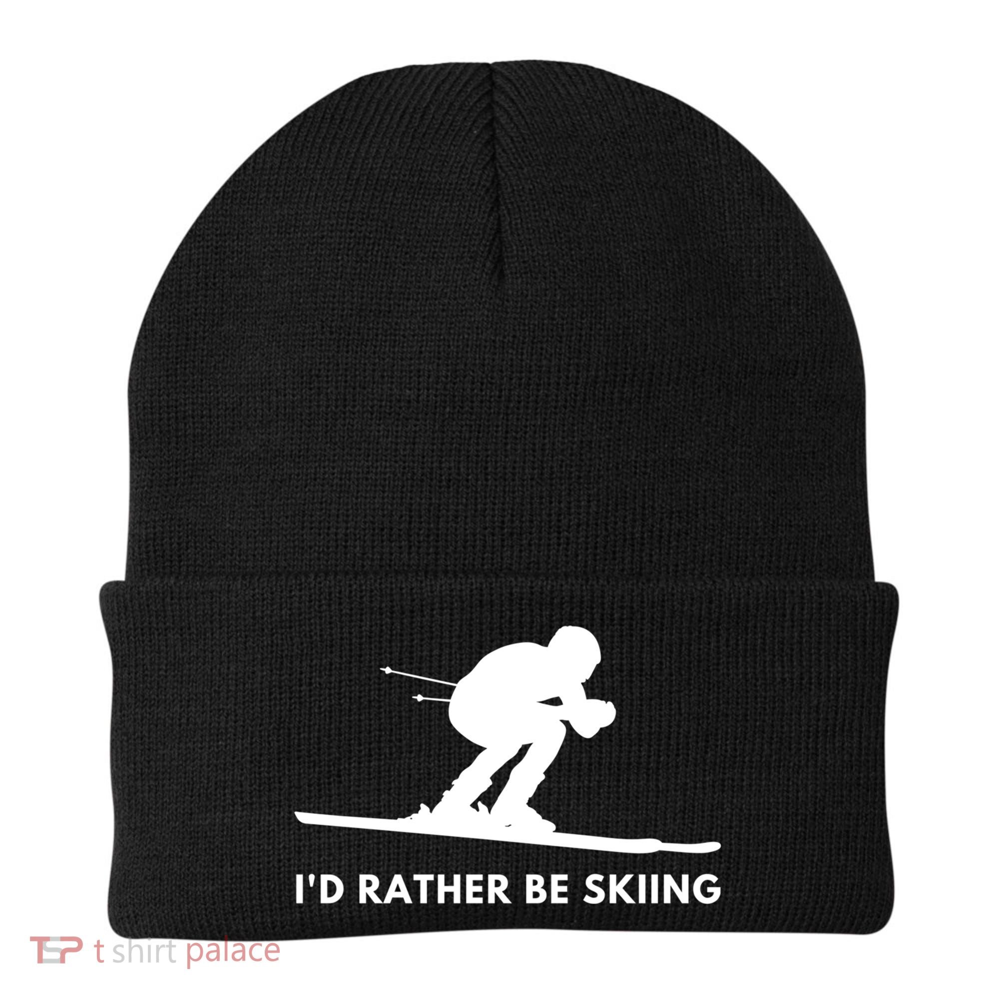 Id Rather Be Skiing Funny Ski Skier Gift Beanie