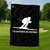 Id Rather Be Skiing Funny Ski Skier Gift Golf Towel thumb 1