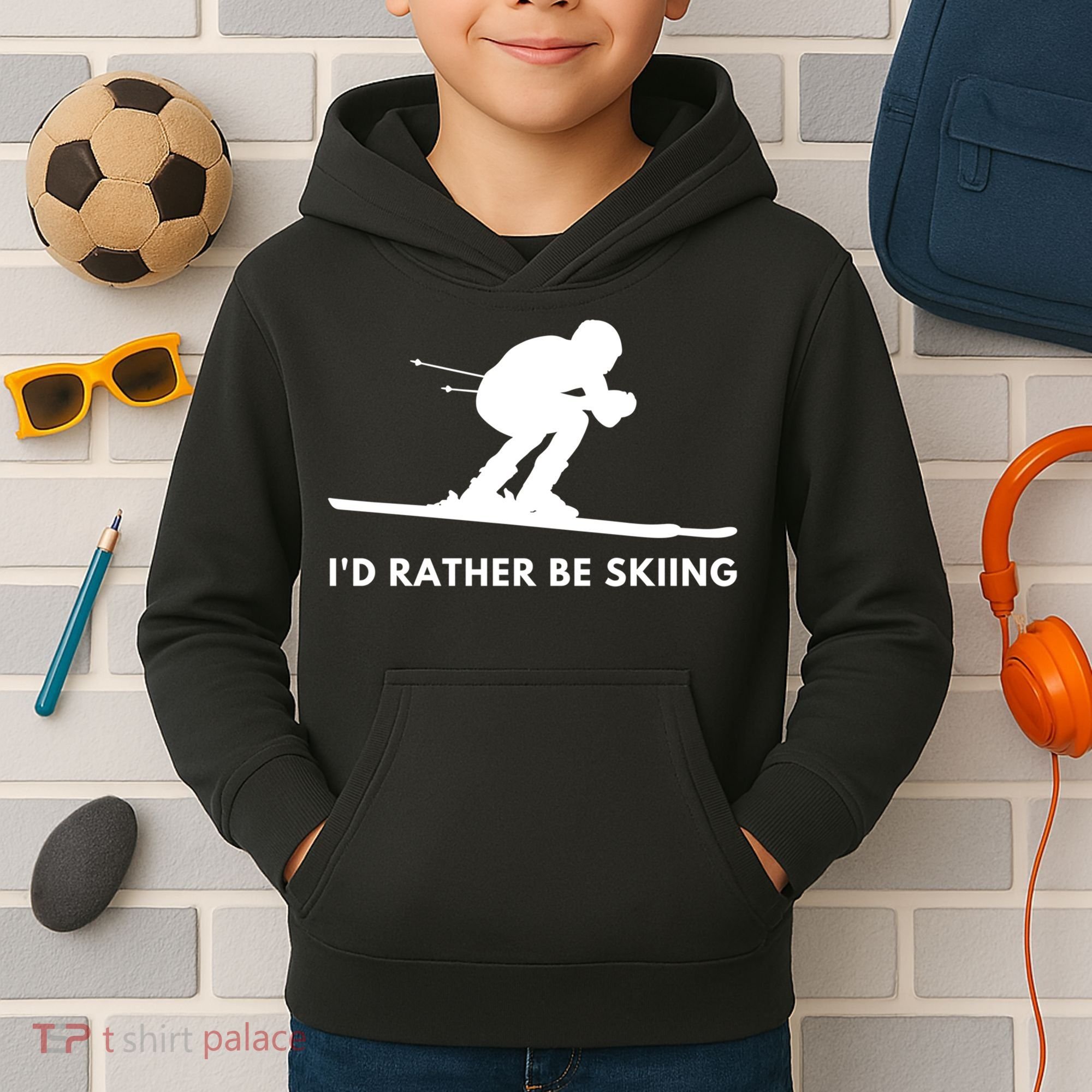 Id Rather Be Skiing Funny Ski Skier Gift Kids Hoodie