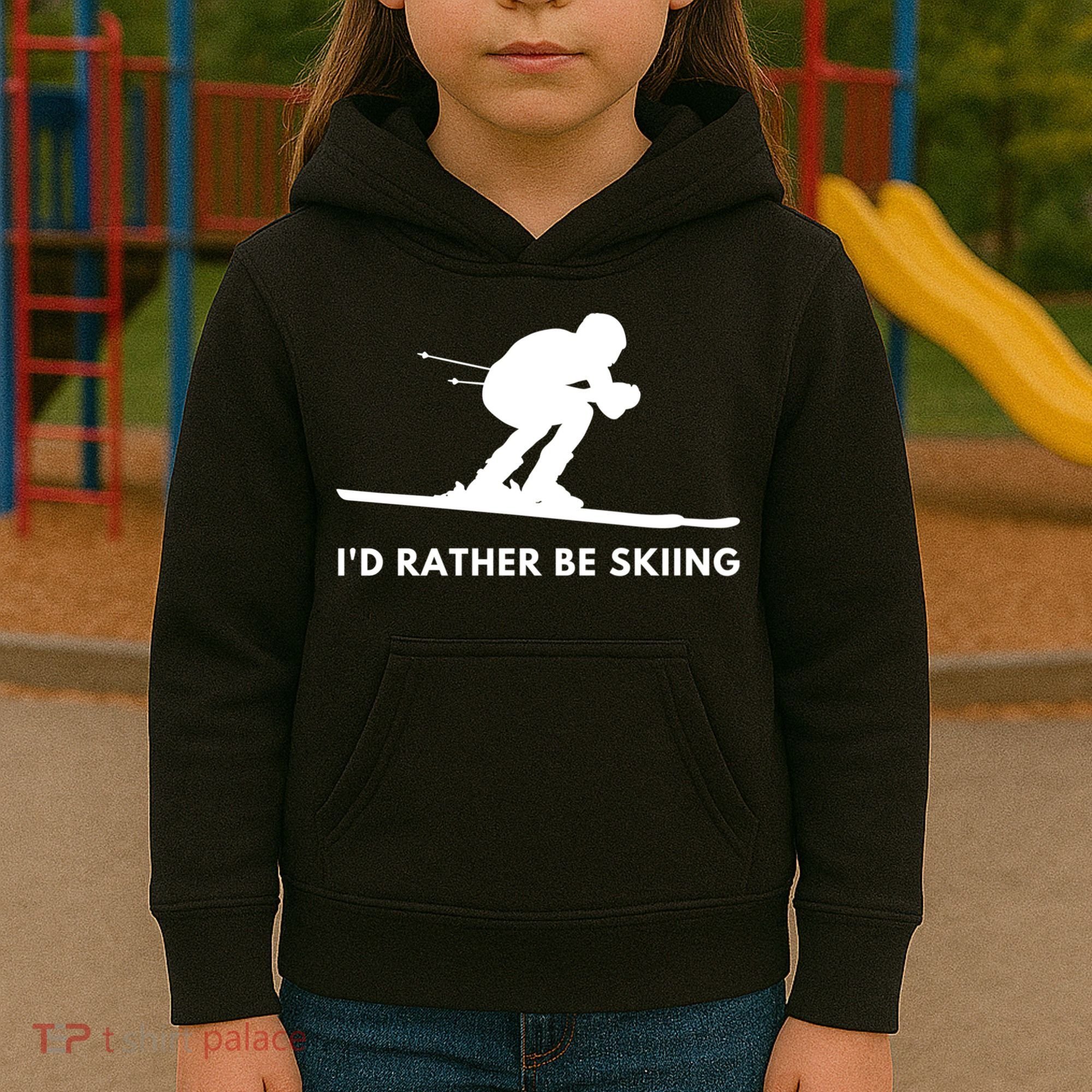 Id Rather Be Skiing Funny Ski Skier Gift Kids Hoodie