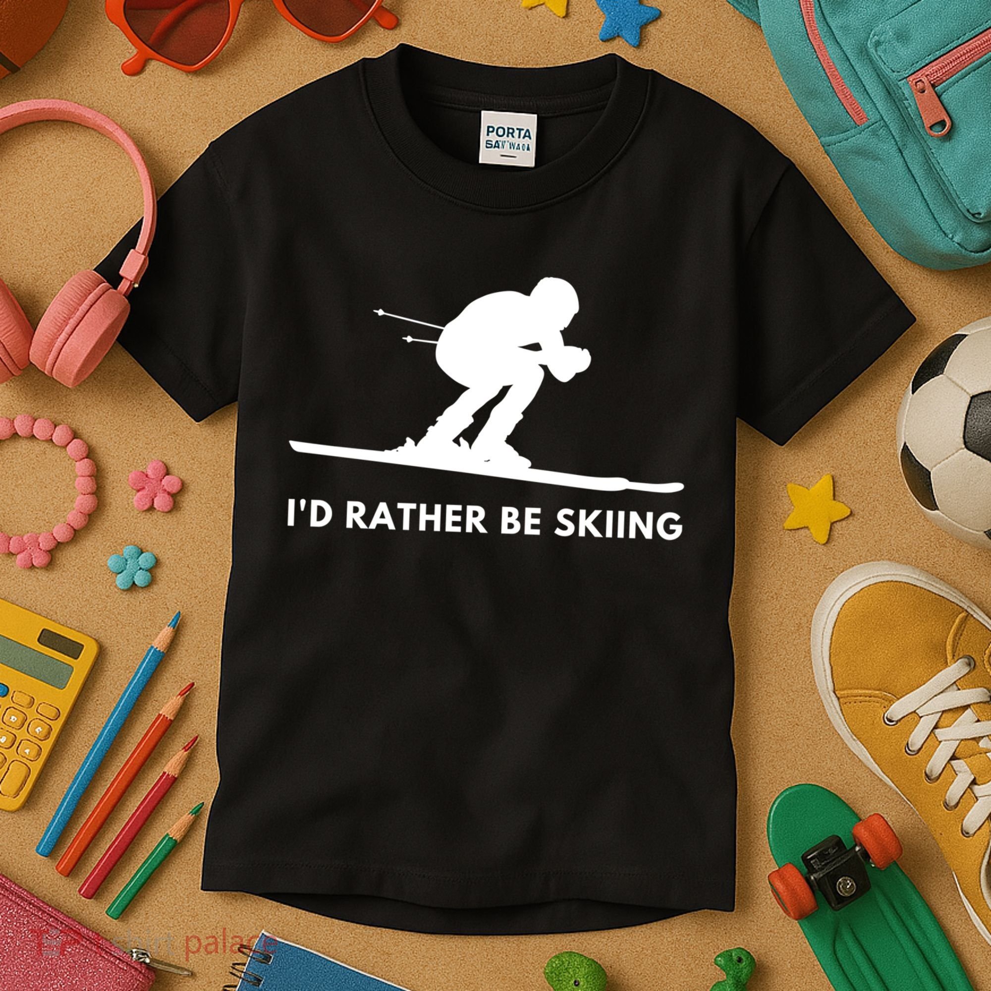 Id Rather Be Skiing Funny Ski Skier Gift Kids T-Shirt