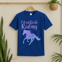 ID Rather Be Riding Horses Horseback Equestrian Rider Gift T-Shirt thumb 2