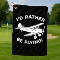 I'd Rather Be Flying Funny Pilot & Aviation Airplane Gift Golf Towel thumb 1