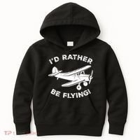 I'd Rather Be Flying Funny Pilot & Aviation Airplane Gift Kids Hoodie thumb 0