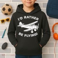 I'd Rather Be Flying Funny Pilot & Aviation Airplane Gift Kids Hoodie thumb 2