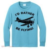 I'd Rather Be Flying Funny Pilot & Aviation Airplane Gift Kids Long Sleeve Shirt thumb 0
