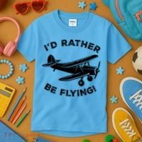 I'd Rather Be Flying Funny Pilot & Aviation Airplane Gift Kids T-Shirt thumb 3