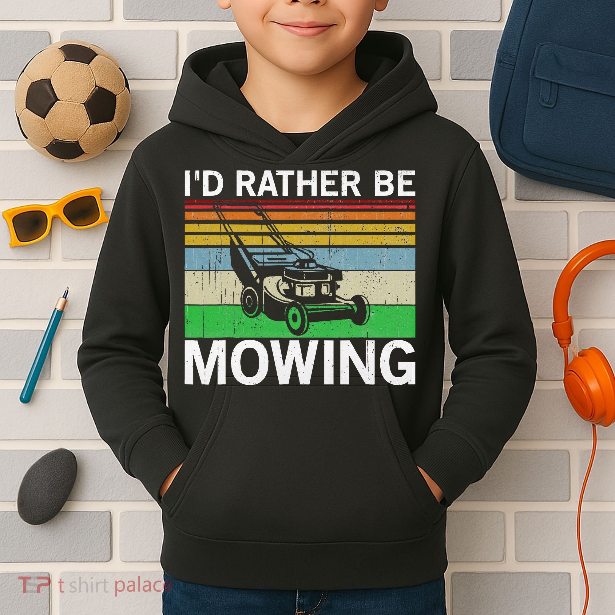 Id Rather Be Mowing Lawn Mowing Kids Hoodie