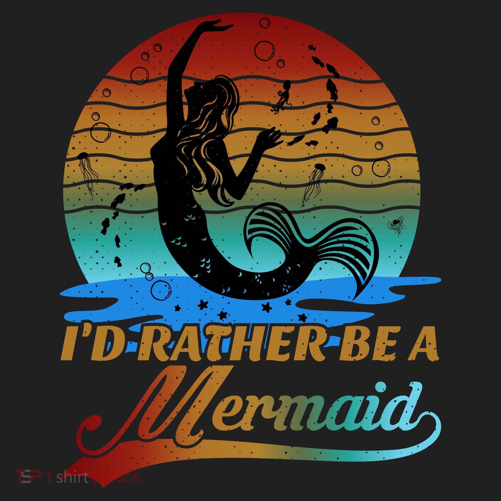 Id Rather Be A Mermaid Cute 90s Retro Sunset Silhouette Mermaid Slogan Women's Sweatshirt