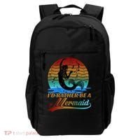 Id Rather Be A Mermaid Cute 90s Retro Sunset Silhouette Mermaid Slogan Backpack thumb 0