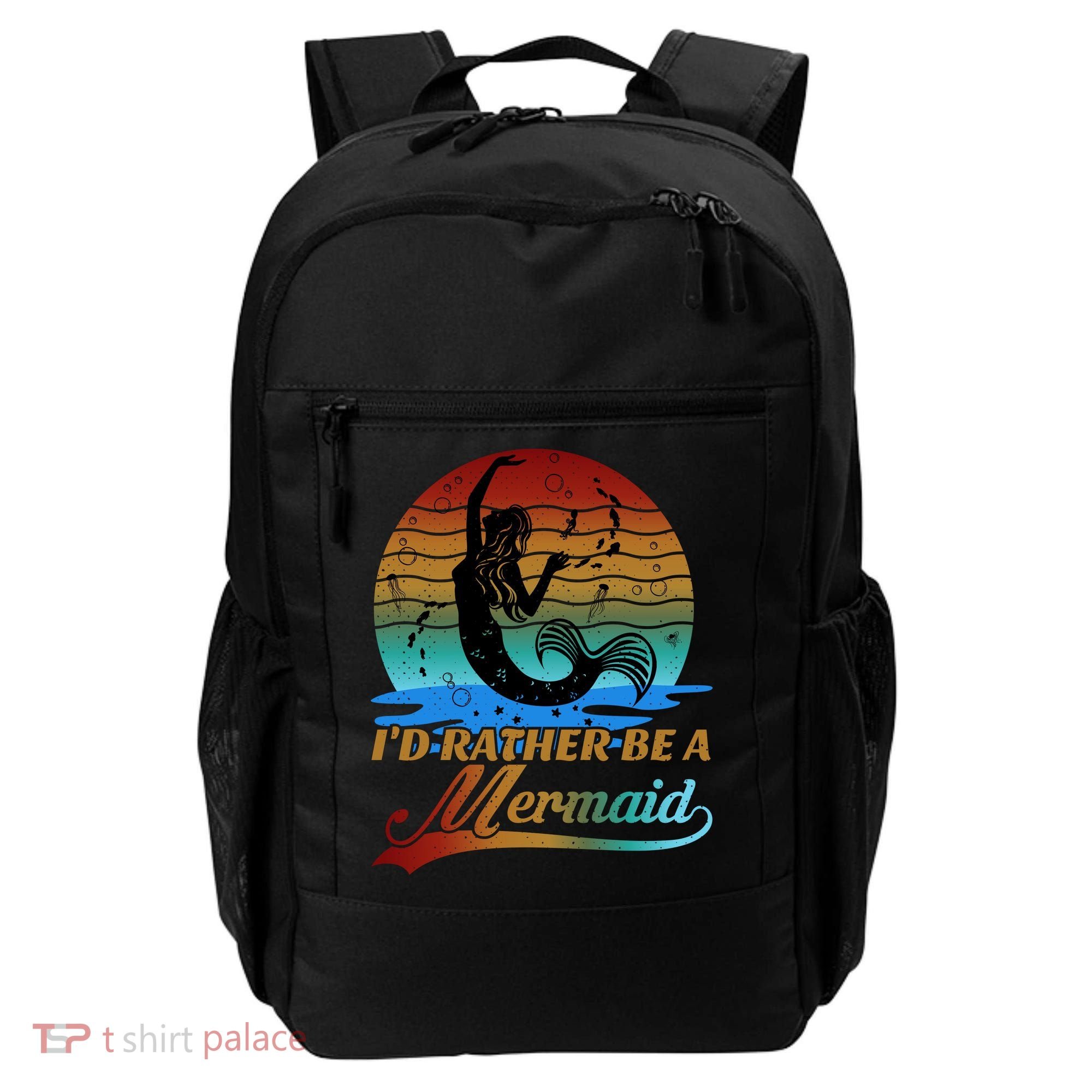 Id Rather Be A Mermaid Cute 90s Retro Sunset Silhouette Mermaid Slogan Backpack