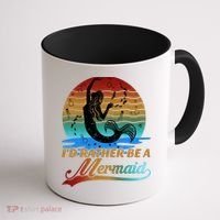 Id Rather Be A Mermaid Cute 90s Retro Sunset Silhouette Mermaid Slogan Coffee Mug thumb 1