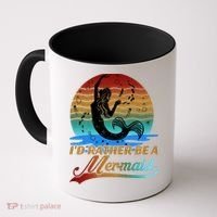 Id Rather Be A Mermaid Cute 90s Retro Sunset Silhouette Mermaid Slogan Coffee Mug thumb 0