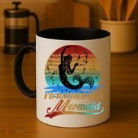 Id Rather Be A Mermaid Cute 90s Retro Sunset Silhouette Mermaid Slogan Coffee Mug thumb 4