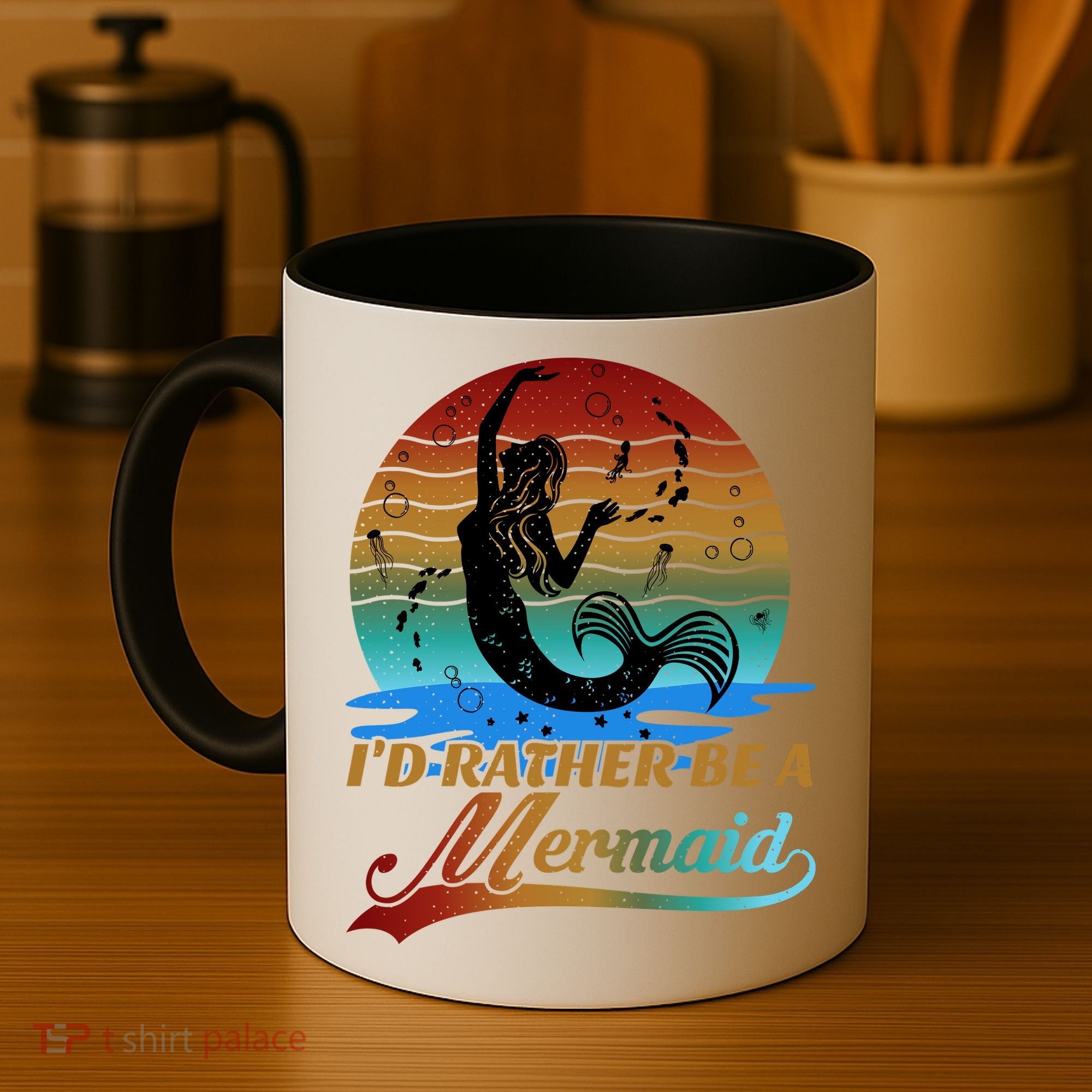 Id Rather Be A Mermaid Cute 90s Retro Sunset Silhouette Mermaid Slogan Coffee Mug
