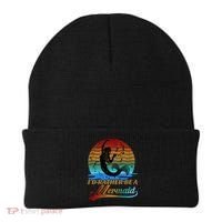 Id Rather Be A Mermaid Cute 90s Retro Sunset Silhouette Mermaid Slogan Beanie thumb 0