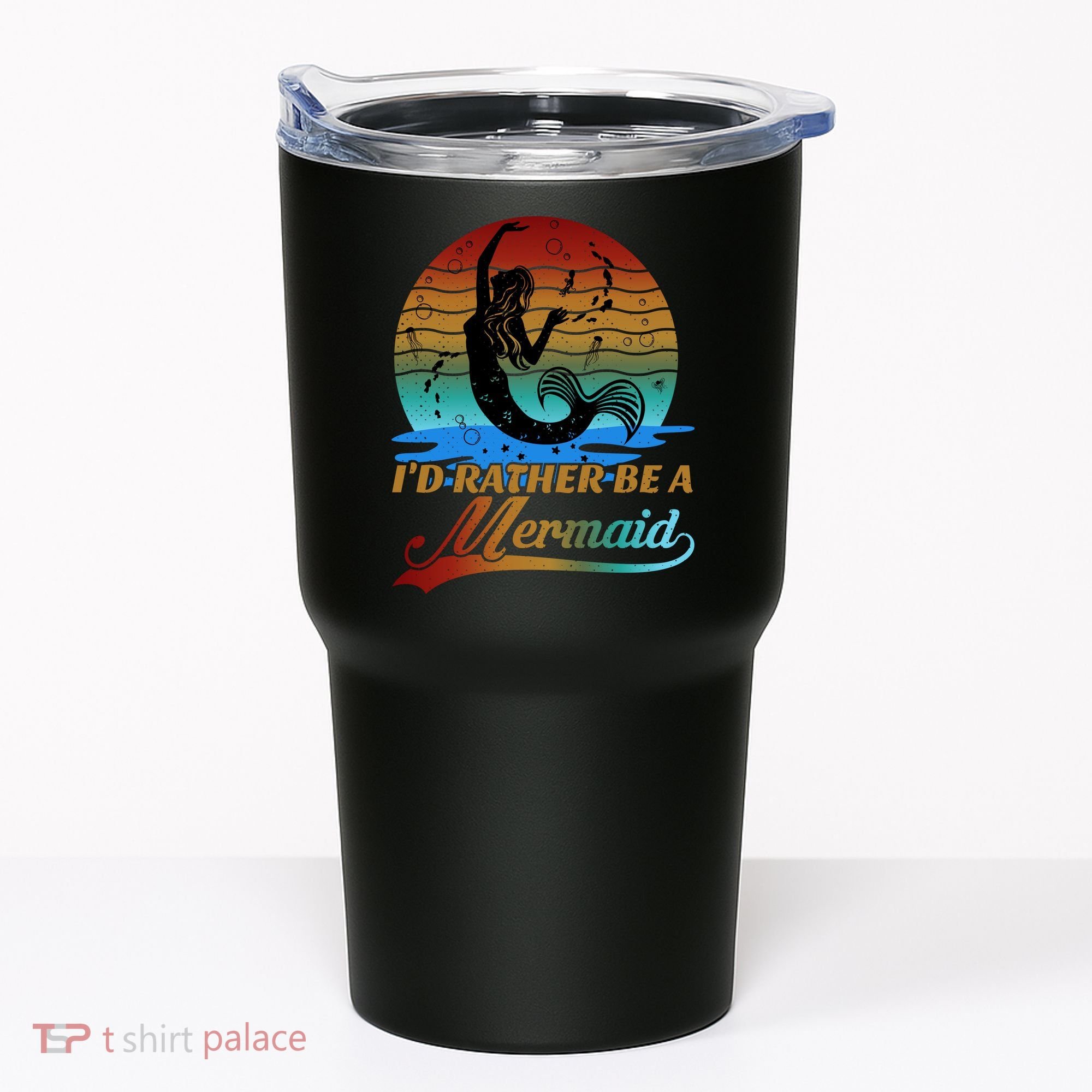 Id Rather Be A Mermaid Cute 90s Retro Sunset Silhouette Mermaid Slogan Tumbler