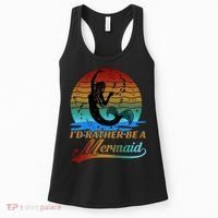 Id Rather Be A Mermaid Cute 90s Retro Sunset Silhouette Mermaid Slogan Women's Tank Top thumb 0