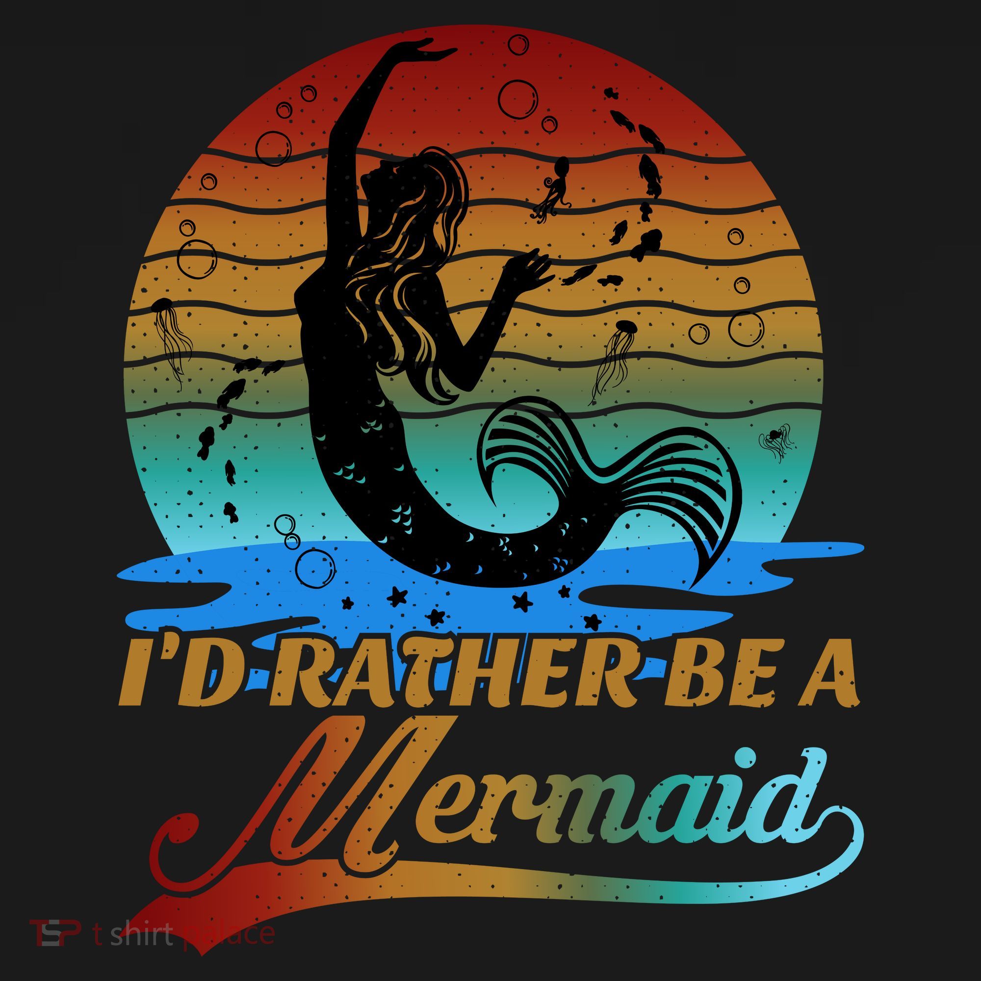 Id Rather Be A Mermaid Cute 90s Retro Sunset Silhouette Mermaid Slogan Women's Tank Top